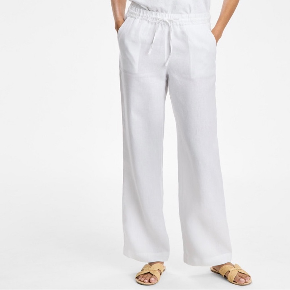 Women’s White Linen Pants with drawstring and pockets (new with tags!)